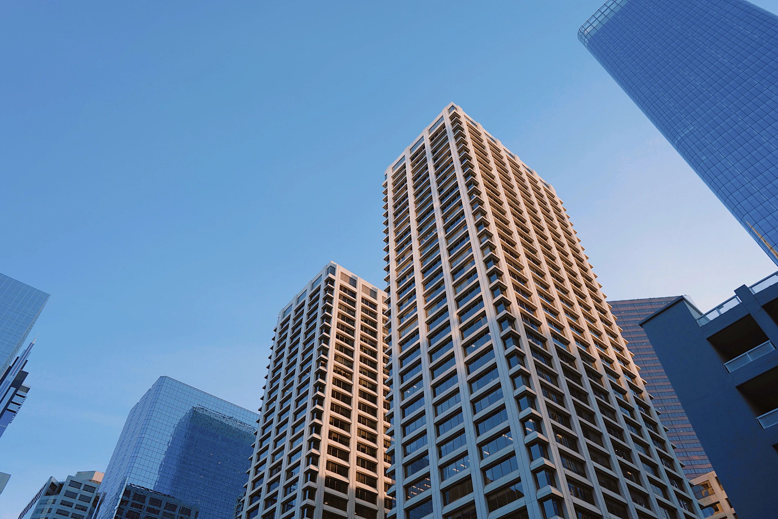 Shiny glass high-rise building exterior